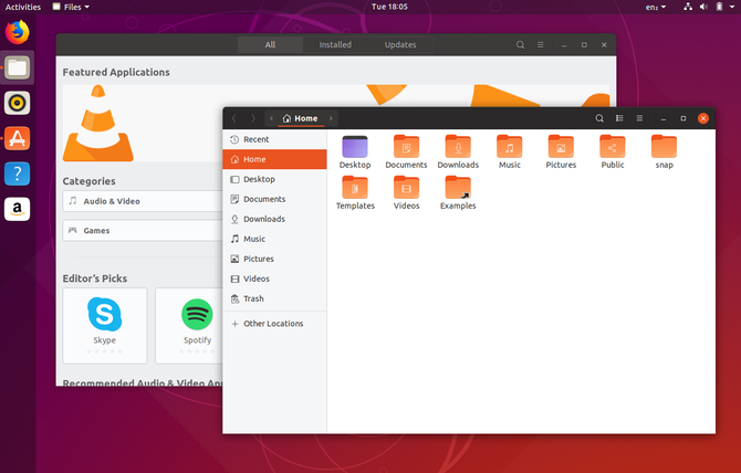 Plocha Ubuntu 18.10 s novým motivem