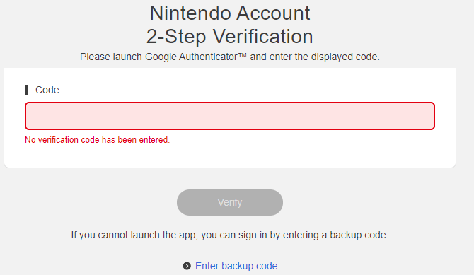 Přihlášení k účtu Nintendo 2FA