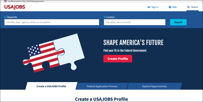 USAJOBS Hlavní stránka hledání práce