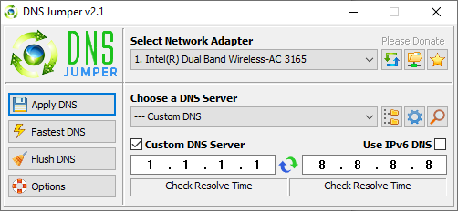 Testovací nástroj DNS Jumper dns