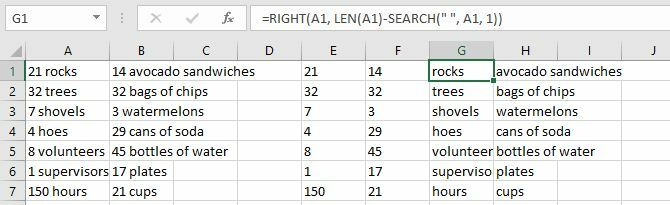 Excel oddělená čísla a text s funkcí VLEVO a VYHLEDÁVÁNÍ