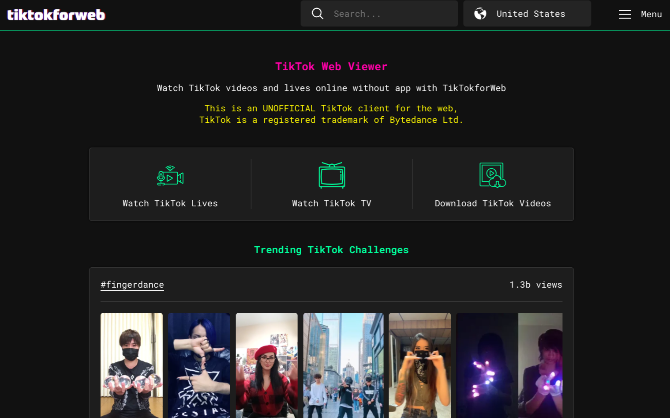 TikTok for Web je jediný neoficiální webový klient, který prohledává TikTok v počítačích