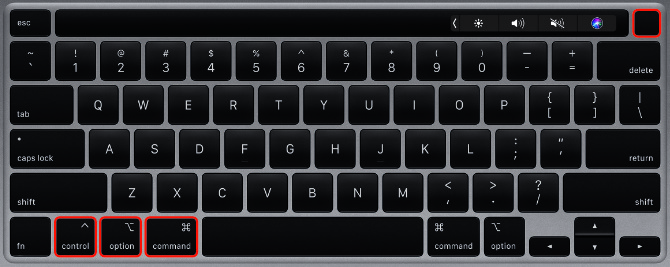 Klávesnice MacBook s klávesovou zkratkou pro vypnutí