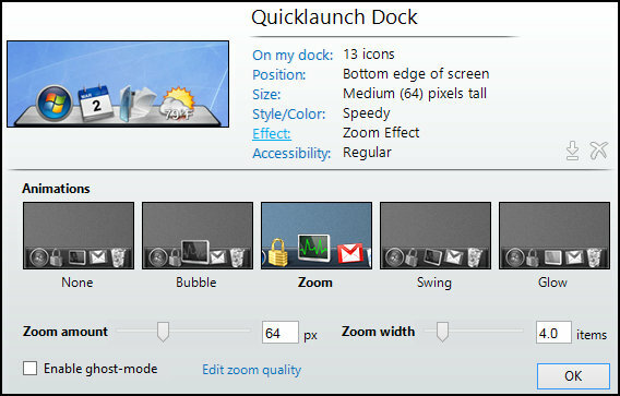 ObjectDock: Rychle přizpůsobte plochu a zvyšte její funkčnost [Windows] ObjectDock Nastavení Home Effect