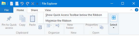 Průzkumník souborů Windows 10 Minimize Ribbon