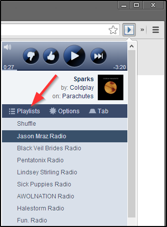 SoundControl Beta pro Pandora - rozbalovací seznam s playlisty