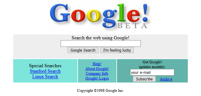 Screenshot Google v roce 1998