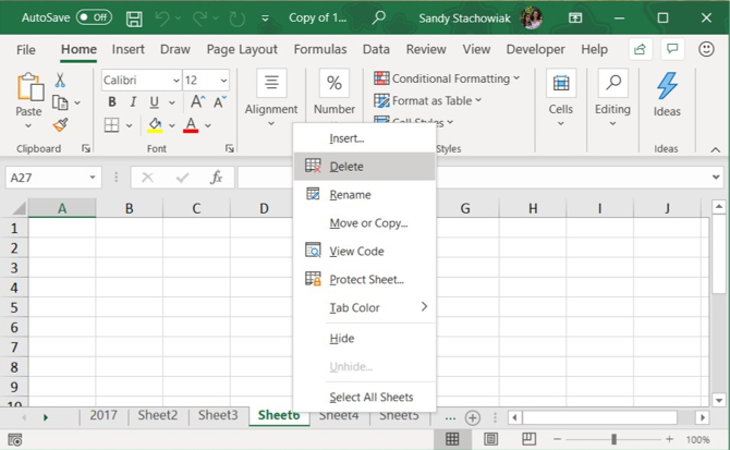 Excel Odstranit kartu