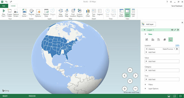 Excel 2016 - 3D mapa