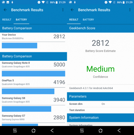 Statistiky baterie Geekbench pro BV6800 Pro