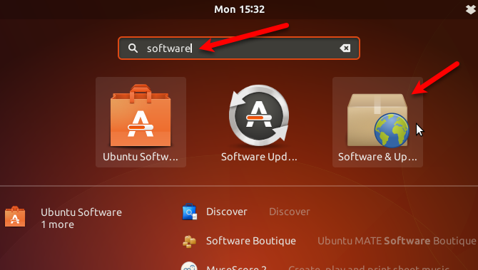 Otevřete software a aktualizace v Ubuntu 17.10