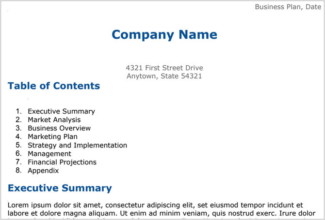 Šablona obchodního plánu Dokumentů Google