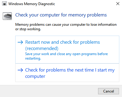 diagnostika paměti Windows