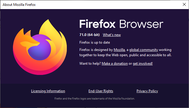 Okno aktualizace Firefoxu