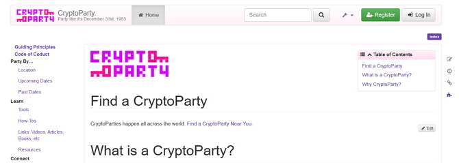 3 důvody, proč být optimistický ohledně budoucnosti online soukromí Cryptoparty Screenshot webu