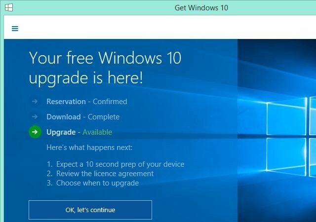 Připraven na upgrade na systém Windows 10