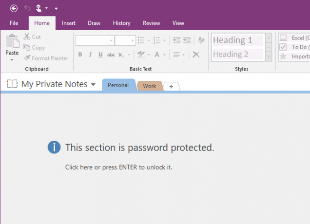 Tato sekce je chráněna v aplikaci OneNote 2016