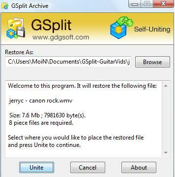 gsplit -split velké soubory do menších