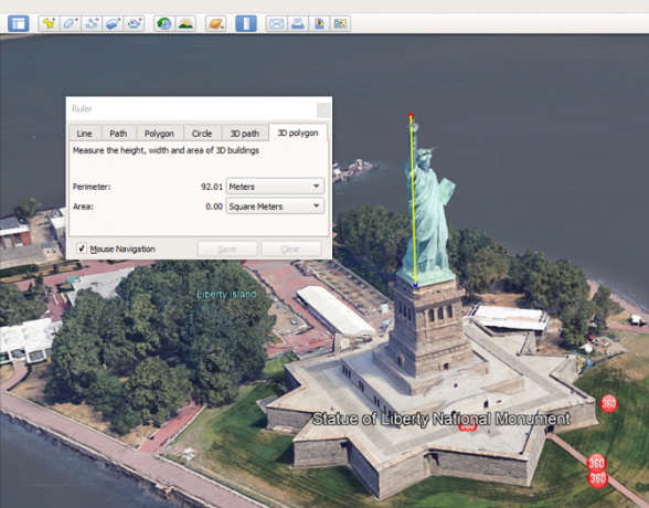 změřit výšku 3d budovy Google Earth pro