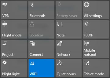 Windows 10 wi-fi rychlá akce