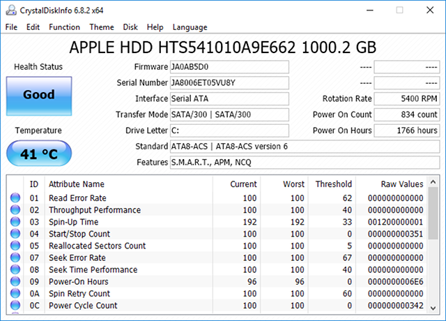 Přehled diagnostiky CrystalDiskInfo HDD