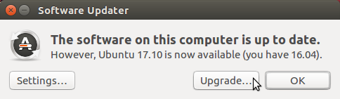 Oznámení, že je k dispozici Ubuntu 17.10