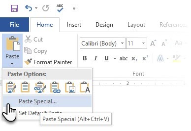 Klepněte pravým tlačítkem myši na Vložit Microsoft Word