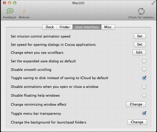 MacUtil: Snadno přizpůsobte funkce systému Mac OS X z jednoduché nabídky [Mac OS X] mui