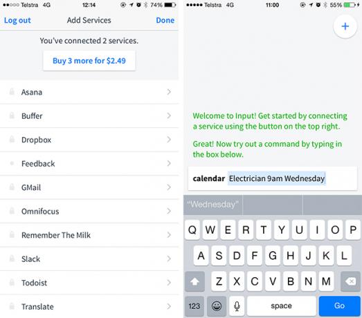 Vstup je příkazový řádek iPhone pro vstupní kalendář Evernote, Gmail a mnohem více