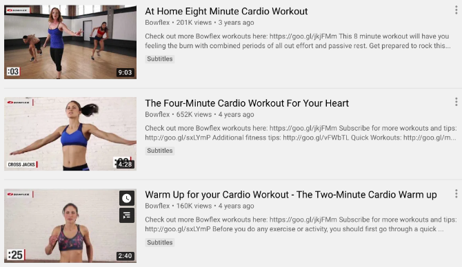Bowflex nabízí bezplatné kardio cvičení Youtube videa