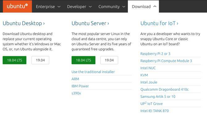 Stahování serveru Ubuntu na webu Ubuntu