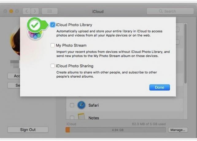 Photo Library Mac - povolení synchronizace icloud