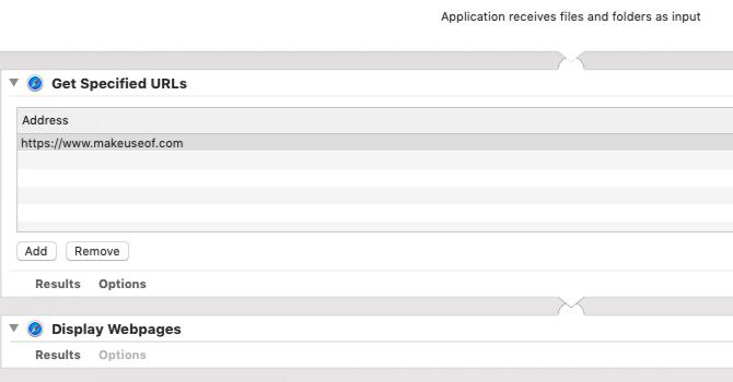 Automator aplikace pro spuštění webových stránek na Mac