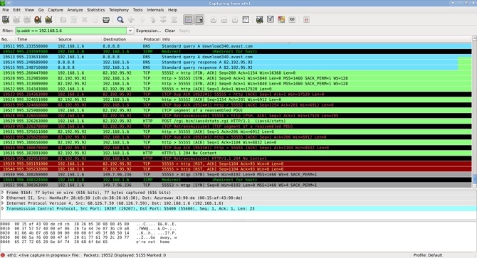 Příklad použití Wireshark