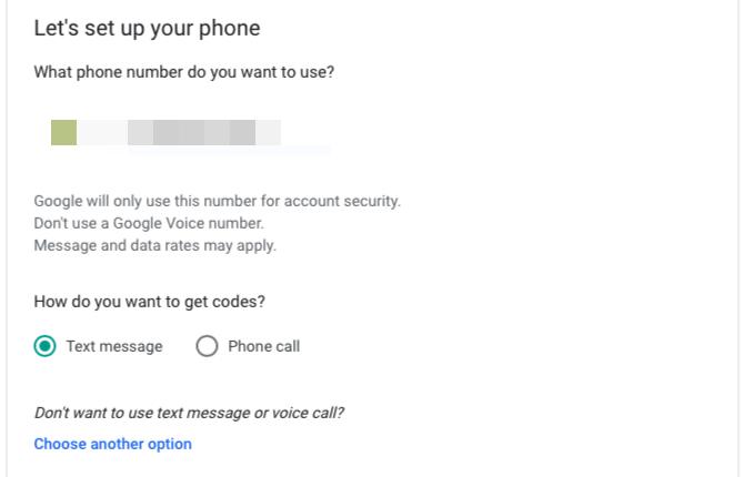 Přidejte telefonní číslo během nastavení 2FA pro účet Google