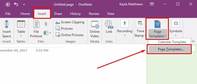 vytvořit onenote šablonu kalendáře