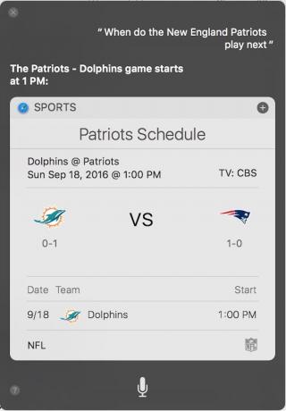 Shrnutí sportovních her Siri na počítačích Mac