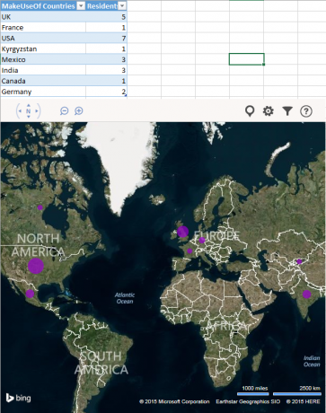 Mapy aplikace Excel Bing