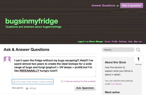 Vytvořte si svůj vlastní výklenek Q&A stránky s Qhub bugsinmyfridge