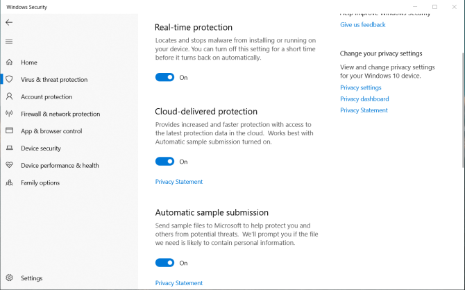 ochrana před viry a hrozbami v programu Windows Defender