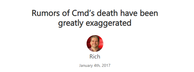 Blog společnosti Microsoft, který nás ujišťuje, že CMD není mrtvý.
