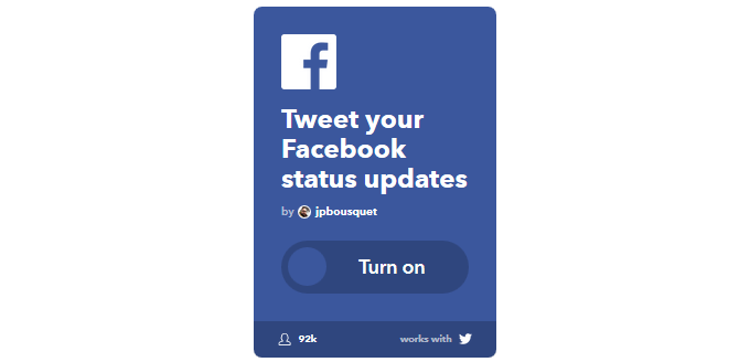 Průvodce Ultimate IFTTT: Používejte nejvýkonnější nástroj na webu jako profesionální 29IFTTT TweetFBStatusUpdates