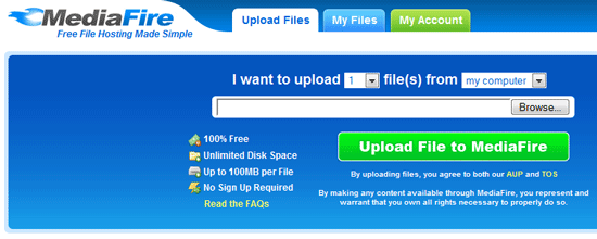 MediaFire - neomezené ukládání souborů