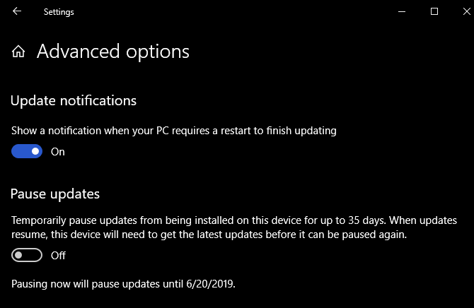 Windows 10 Pause Updates