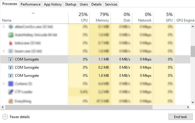 COM Náhradní proces ve Správci úloh systému Windows