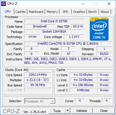 Přehled diagnostiky CPU-Z Windows