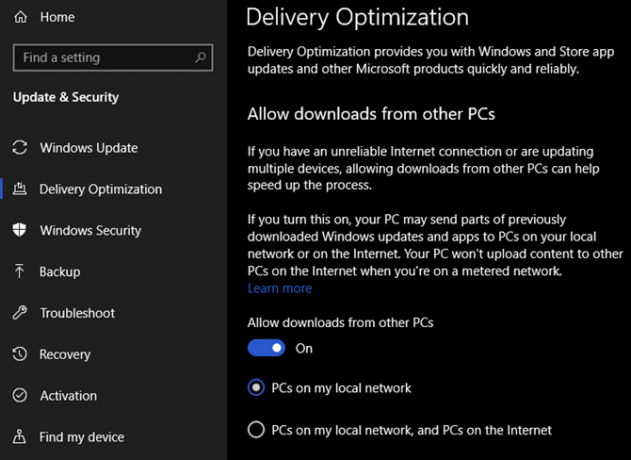 Optimalizace doručení systému Windows 10