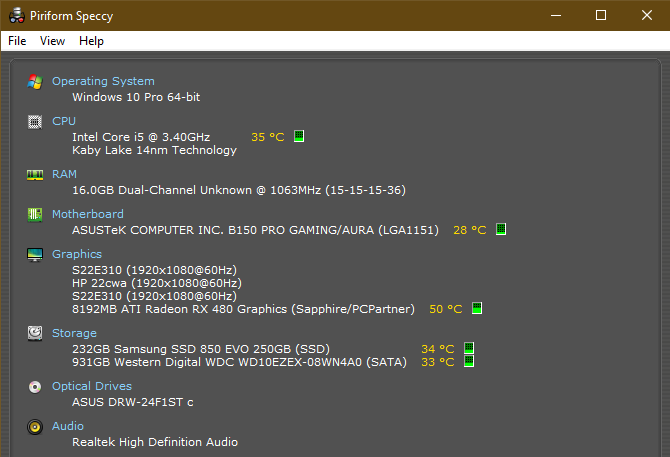 Speccy PC Specs