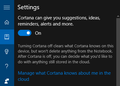 Nastavení Windows 10 Cortana