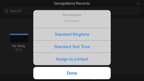 GarageBand App Přiřadit vyzvánění